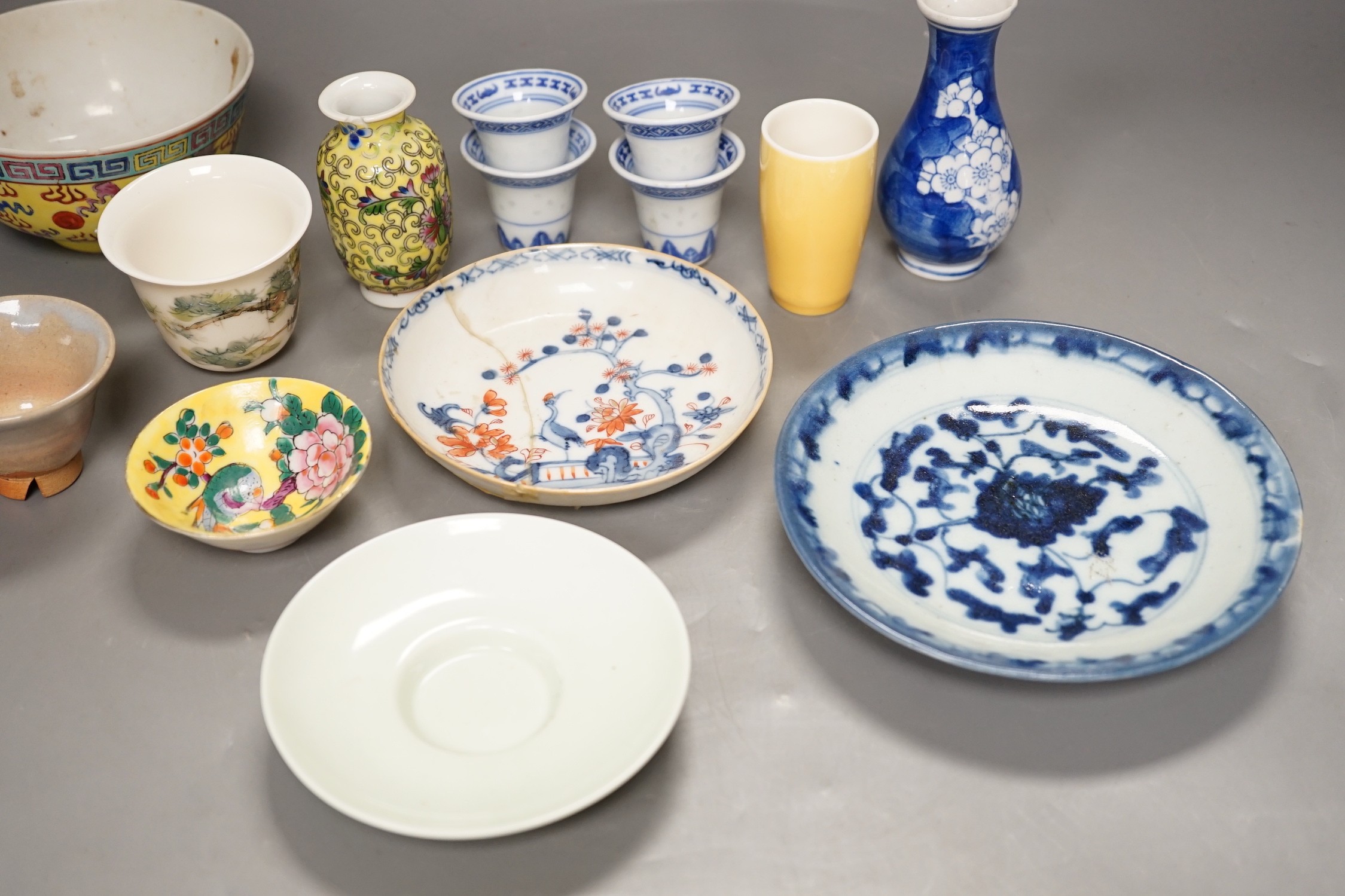 Assorted Chinese ceramics and a wooden box